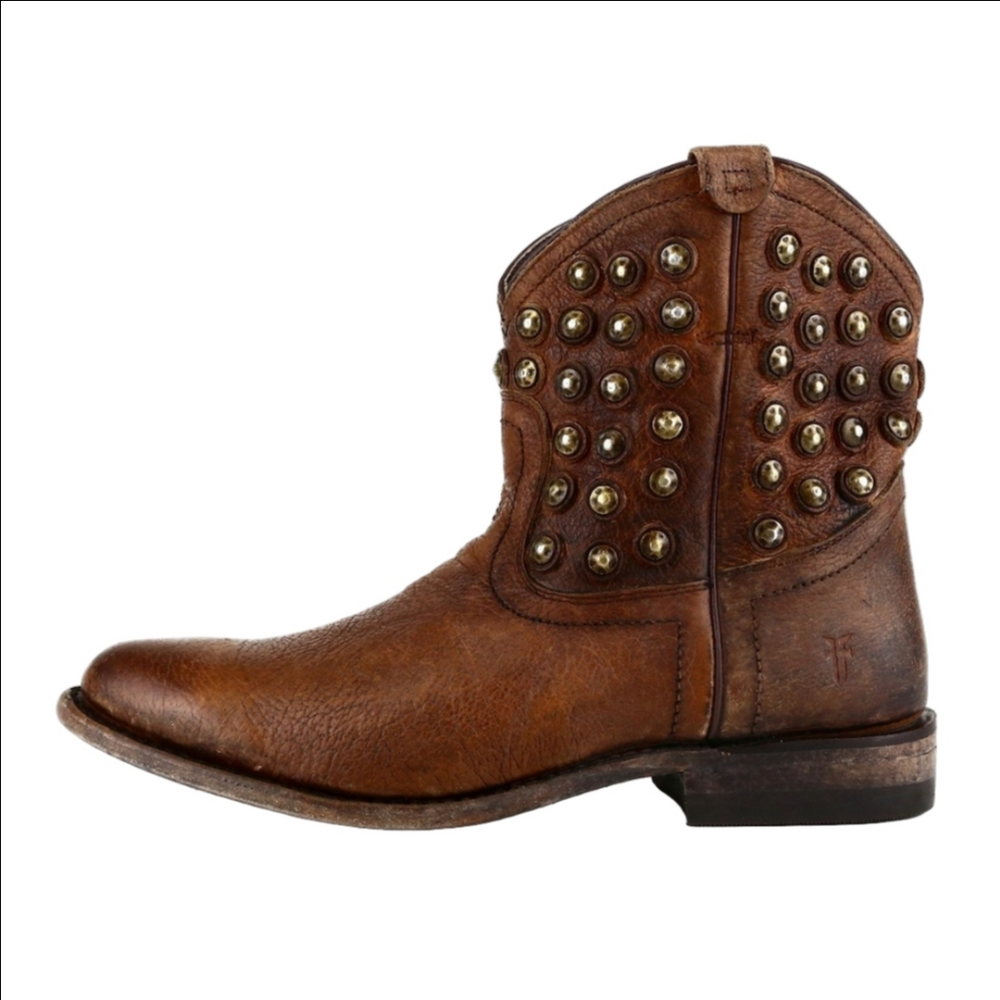 Frye Brown Leather Studded Ankle Bootie